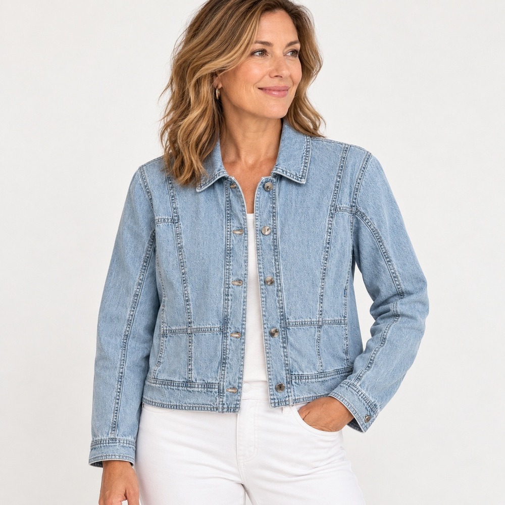 Chicos Women Light Wash Denim Jacket Size 0 Classic Casual